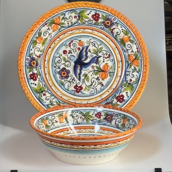 TABLETOPS Gallery Hand Painted Villa Paradiso Decorative Bowl & Plate Set - Picture 10 of 10